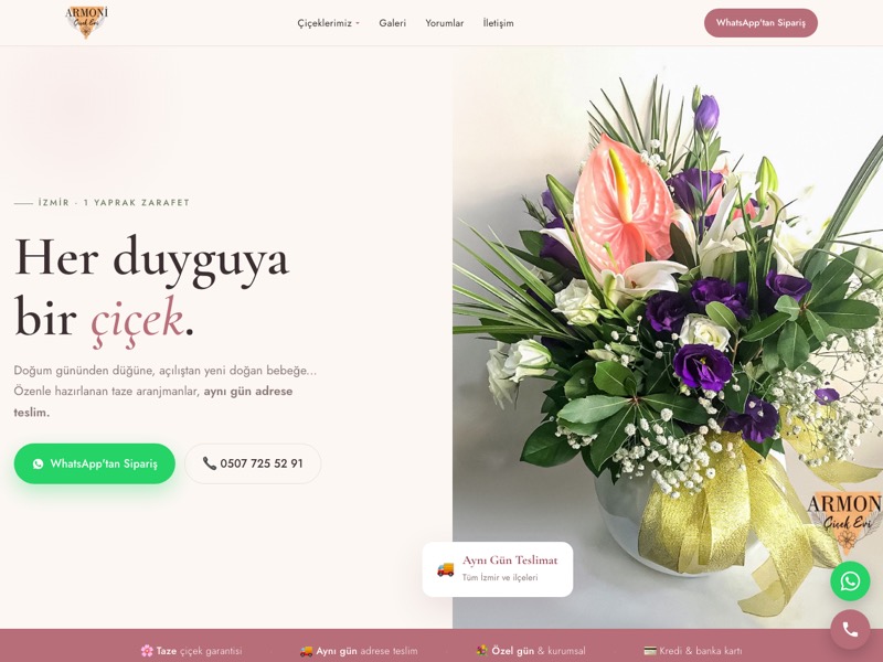 Armoni Çiçek Evi web sitesi